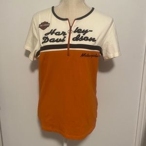 Harley Davidson 1/4 Zip Fitted/Stretchy Embroidered Logo Shirt Women’s Sz L